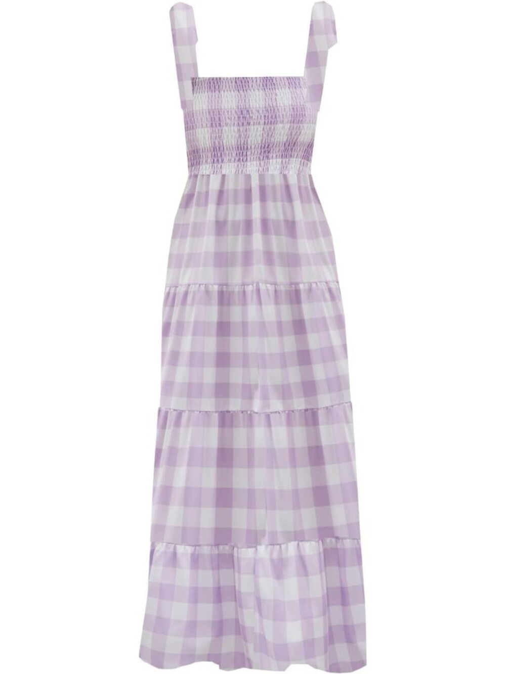 Women's Purple Plaid Sleeveless Square Neck Ruffle Flowy Imported Maxi Dress